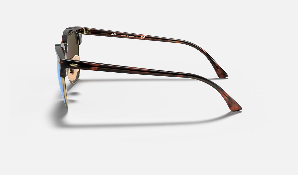 RAY-BAN Clubmaster Flash Tortoise - Blue Mirror Sunglasses Sunglasses Ray-Ban