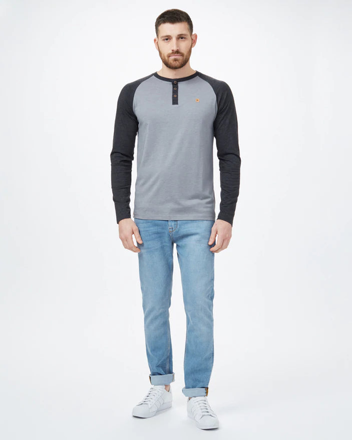 TENTREE Classic Henley Longsleeve T-Shirt Grey Heather/Meteorite Black Heather Men's Long Sleeve T-Shirts Tentree