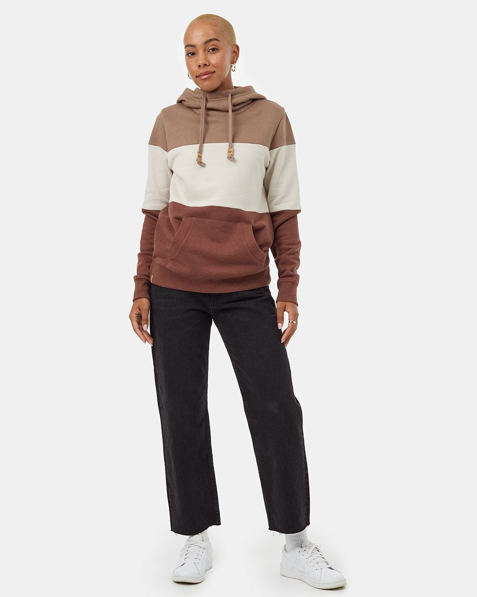 TENTREE Women's TreeFleece Blocked Banshee Pullover Hoodie Pine Bark/Silver Cloud Grey/Mesa Red Women's Pullover Hoodies Tentree