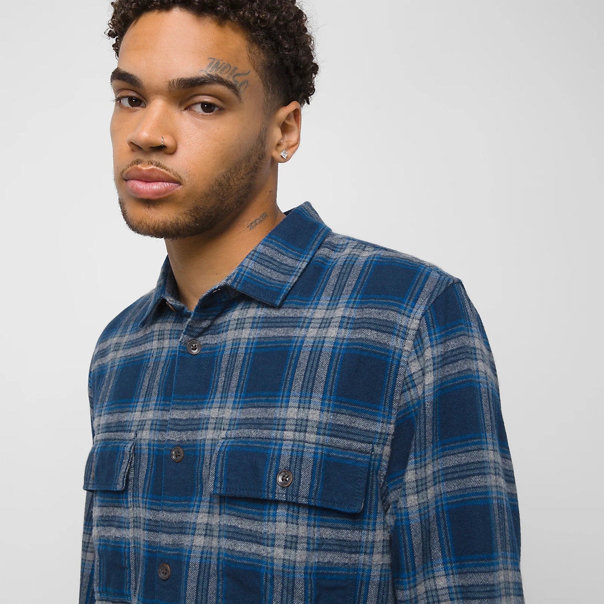 VANS Straight Hem Melange Flannel Dress Blues/Stormy Weather Men's Long Sleeve Button Up Shirts Vans