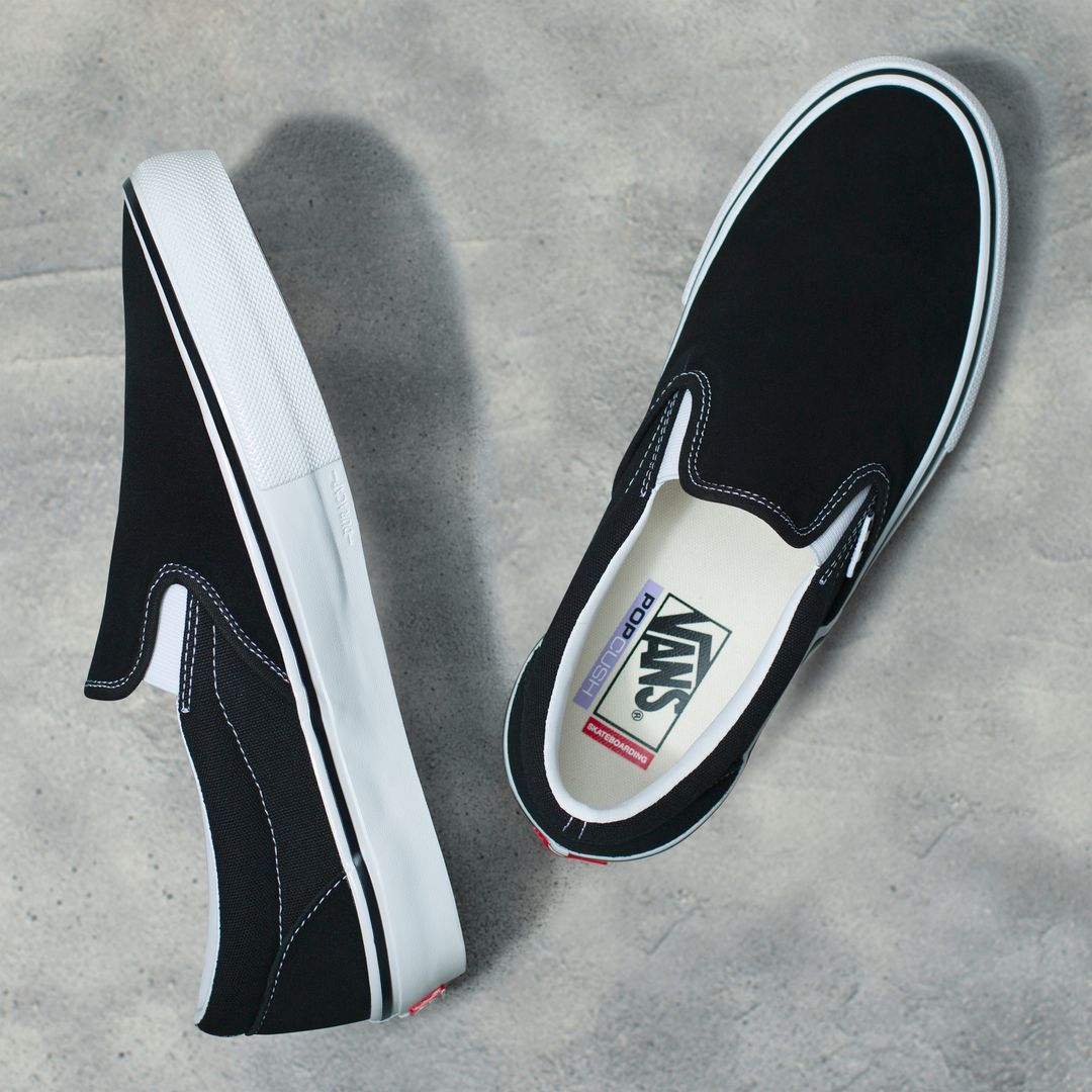 VANS Skate Slip On Shoes Black/White FOOTWEAR - Men's Skate Shoes Vans