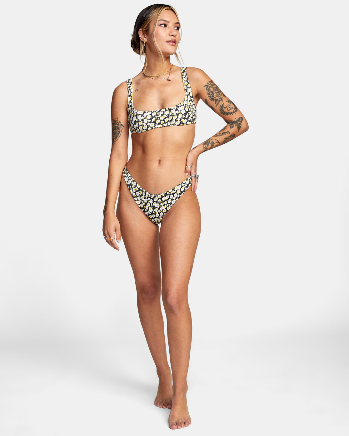 RVCA June Bloom Reversible Bralette Bikini Top Women's Rvca Black Women's Bikini Bottoms RVCA