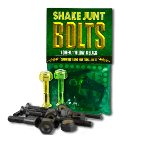 SHAKE JUNT Bag O' Bolts 1 Green 1 Yellow 1" Phillips Skateboard Hardware Skateboard Hardware Shake Junt