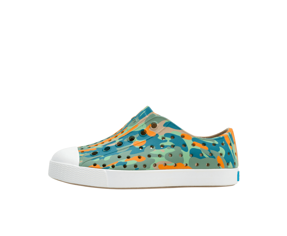 NATIVE Jefferson Sugarlite Print Child Shoes Flax Tan/Shell White/City Eucamo Youth Native Shoes Native Shoes