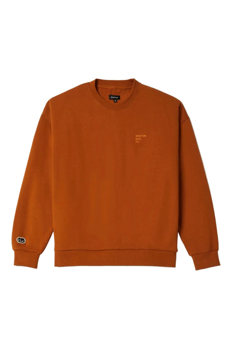 BRIXTON Embroidered Heavy Weight Crewneck Rustic Caramel Men's Pullover Hoodies Brixton 