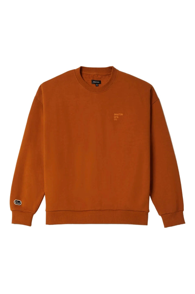 BRIXTON Embroidered Heavy Weight Crewneck Rustic Caramel Men's Pullover Hoodies Brixton 