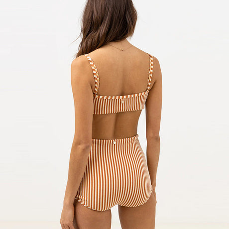 RHYTHM Women's Sunbather Stripe Crop Bikini Top Chocolate Women's Bikini Tops Rhythm 