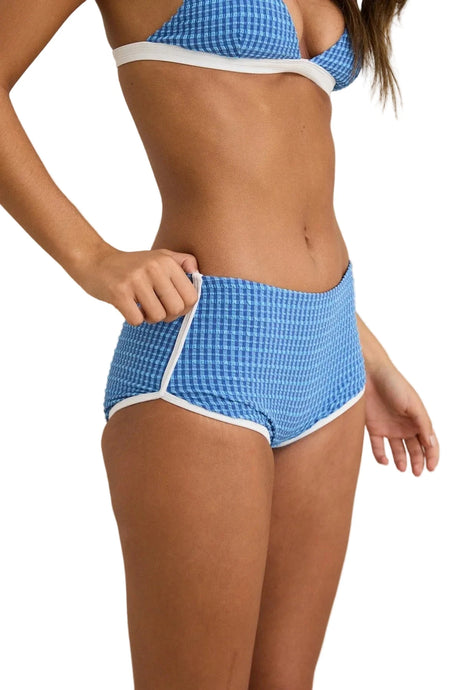 RHYTHM Women's Lola Check Boypant Bikini Bottom Blue Women's Bikini Bottoms Rhythm 