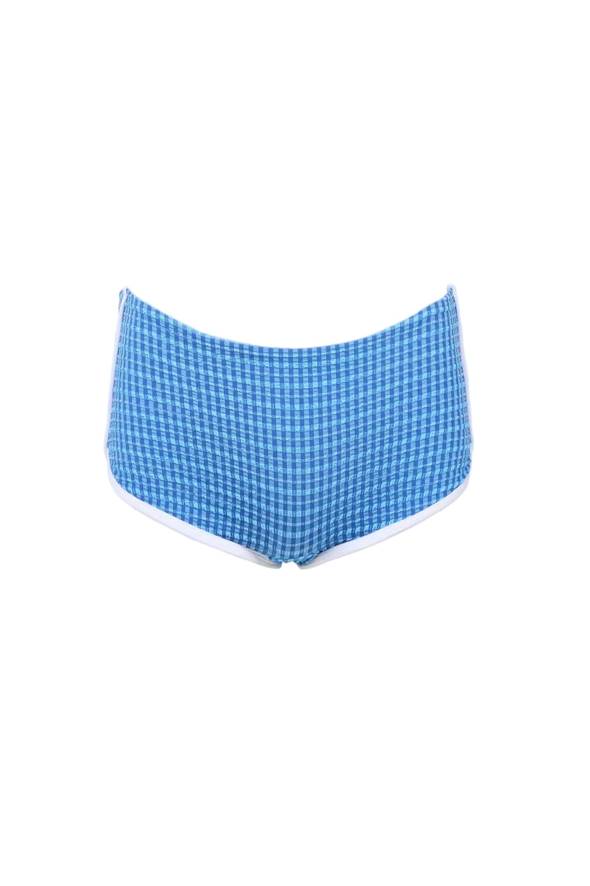 RHYTHM Women's Lola Check Boypant Bikini Bottom Blue Women's Bikini Bottoms Rhythm 