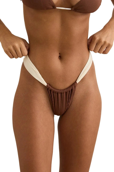 RHYTHM Women's Lily Rib Soft Side Itsy Pant Bikini Bottom Chocolate Women's Bikini Bottoms Rhythm 