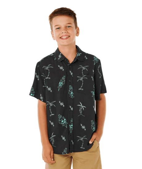RIP CURL Boy's Eternal Shred Short Sleeve Button Up Shirt Washed Black Boy's Short Sleeve Button Ups Rip Curl 