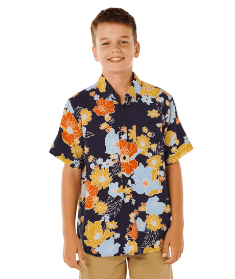 RIP CURL Boys Pacific Rinse Short Sleeve Button Up Dark Navy Boy's Short Sleeve Button Ups Rip Curl 
