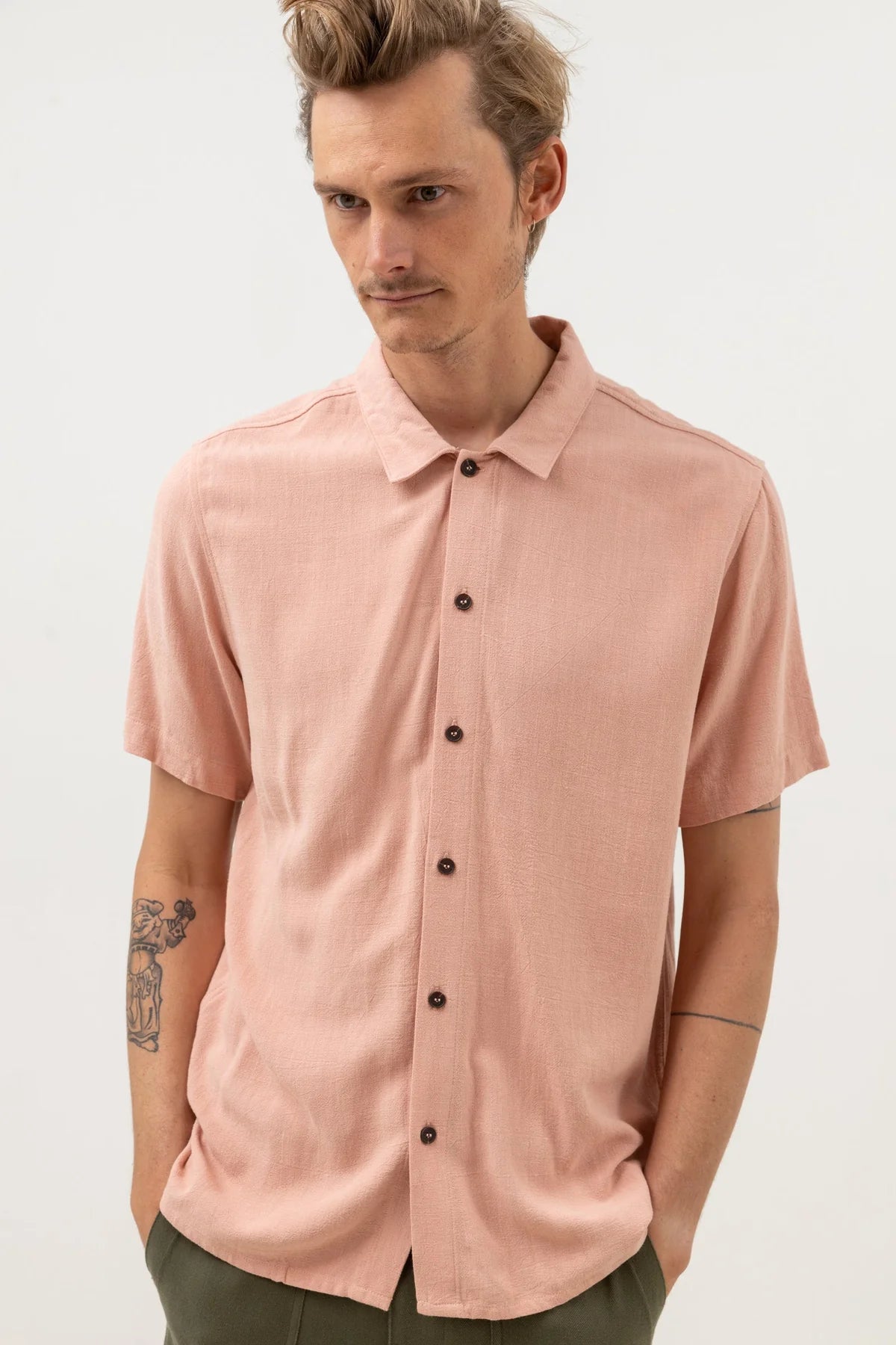 RHYTHM Textured Linen Short Sleeve Button Guava Men's Short Sleeve Button Up Shirts Rhythm 