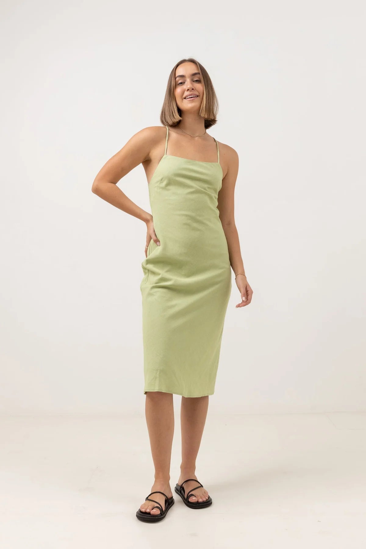 RHYTHM Women's Saskia Bias Cut Midi Dress Aloe Women's Dresses Rhythm 