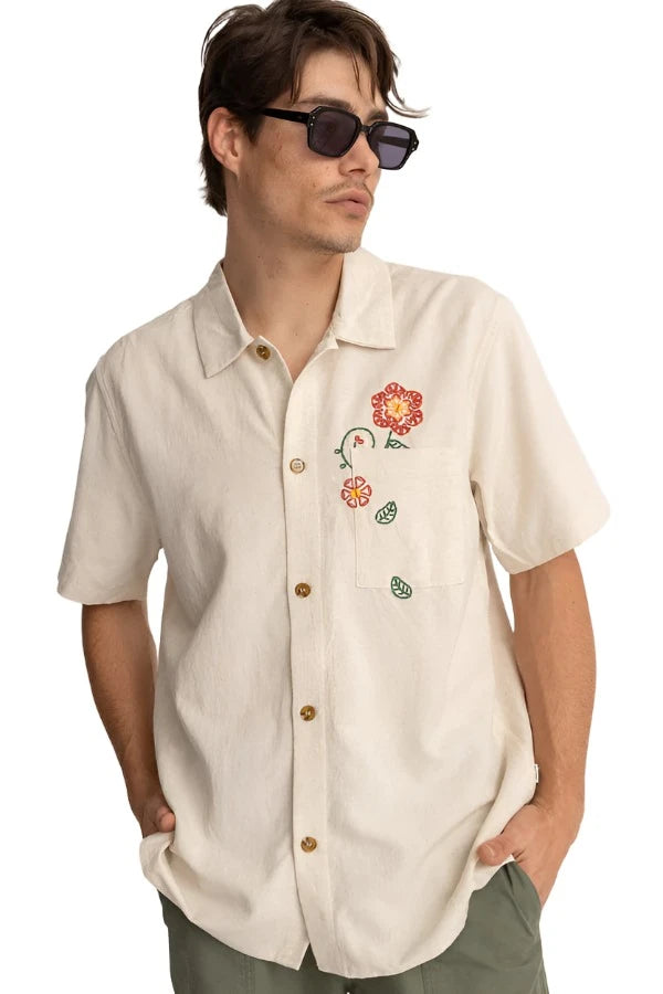 RHYTHM Flower Embroidery Button-Up Shirt Natutal