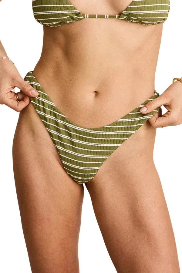 RHYTHM Women's Vista Stripe Skimpy Pant Bikini Bottom Olive Women's Bikini Bottoms Rhythm 