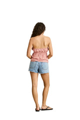 RHYTHM Women's Kirra Check Strapless Top Pink Women's Tank Tops and Halter Tops Rhythm 