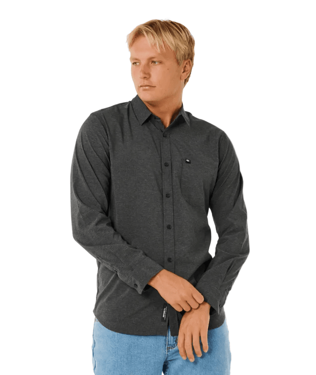 RIP CURL Classic Surf Tech Long Sleeve Button Up Black Men's Long Sleeve Button Up Shirts Rip Curl 