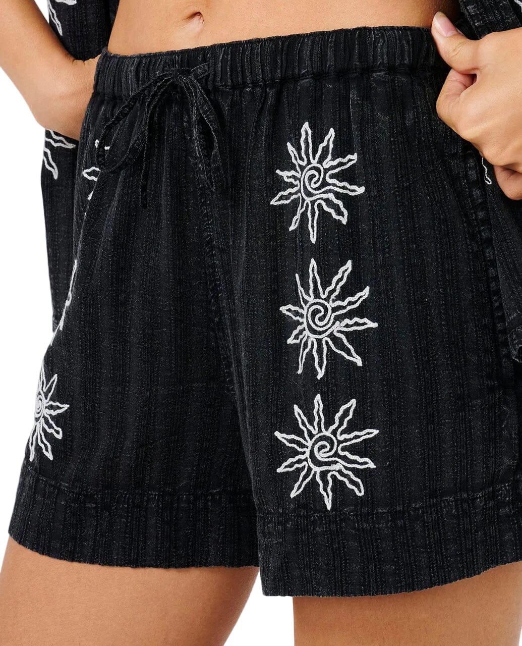 RIP CURL Women's Topanga Embroidered Shorts Black Women's Shorts Rip Curl 