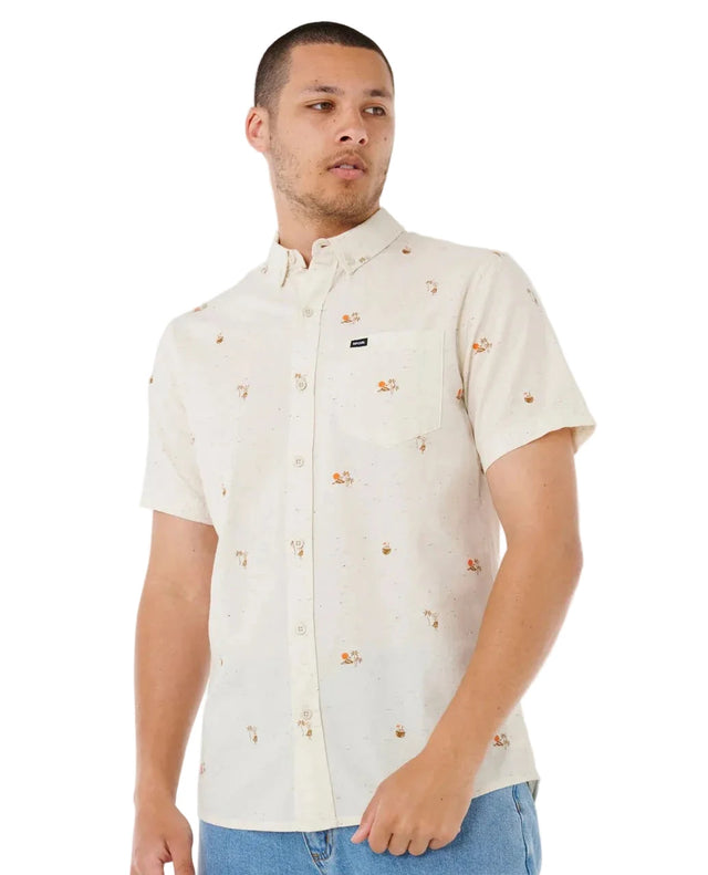 RIP CURL Skelly Breach Short Sleeve Button Up Shirt Off White Men's Short Sleeve Button Up Shirts Rip Curl 