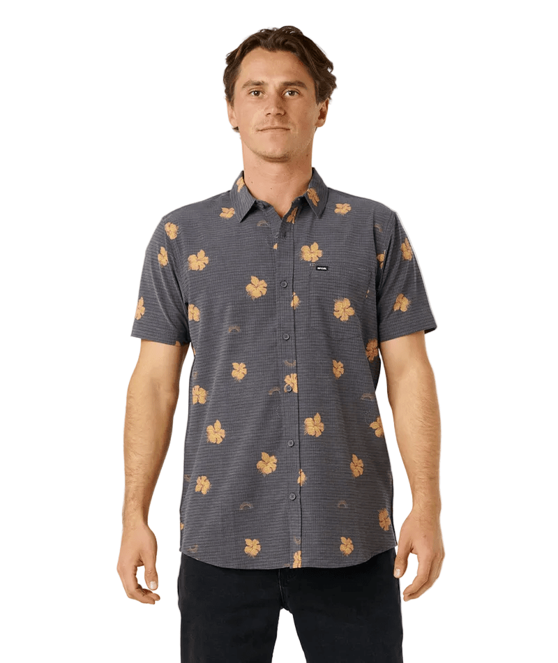 RIP CURL Sessions Aerotech Shorts Sleeve Button Up Washed Black Men's Short Sleeve Button Up Shirts Rip Curl 