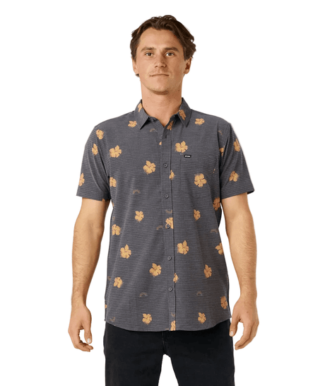 RIP CURL Sessions Aerotech Shorts Sleeve Button Up Washed Black Men's Short Sleeve Button Up Shirts Rip Curl 