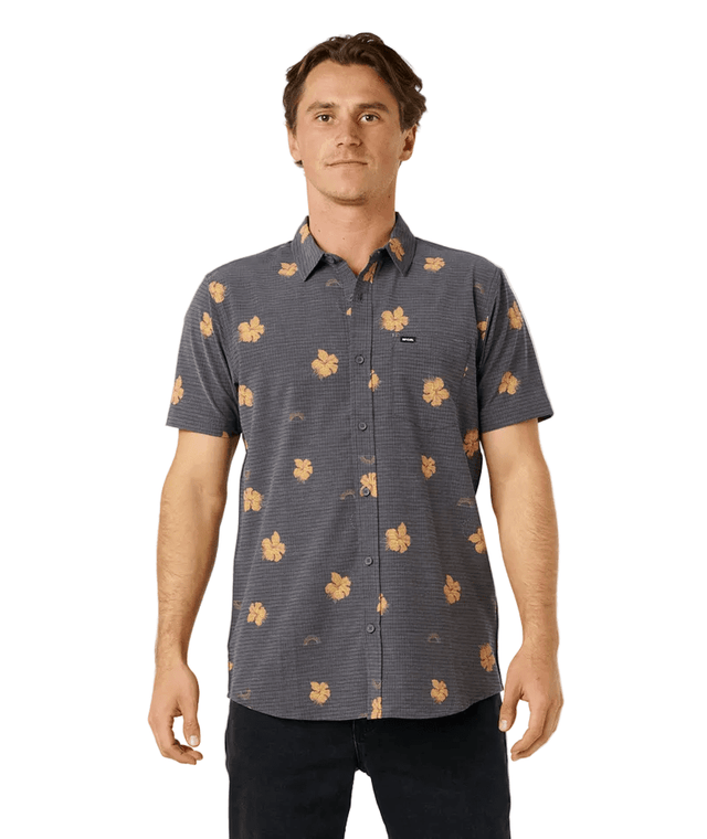 RIP CURL Sessions Aerotech Shorts Sleeve Button Up Washed Black Men's Short Sleeve Button Up Shirts Rip Curl 