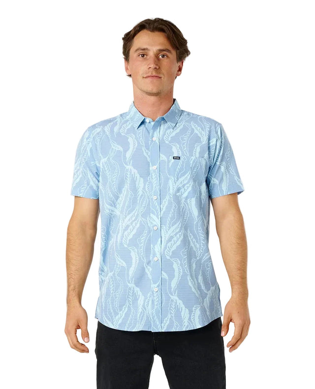 RIP CURL Sessions Aerotech Shorts Sleeve Button Up Faded Denim Men's Short Sleeve Button Up Shirts Rip Curl 