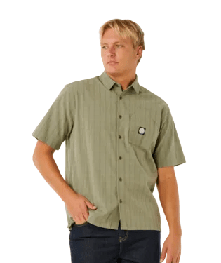 RIP CURL Premium Surf Check Short Sleeve Button Up Shirt Surplus Green Men's Short Sleeve Button Up Shirts Rip Curl 