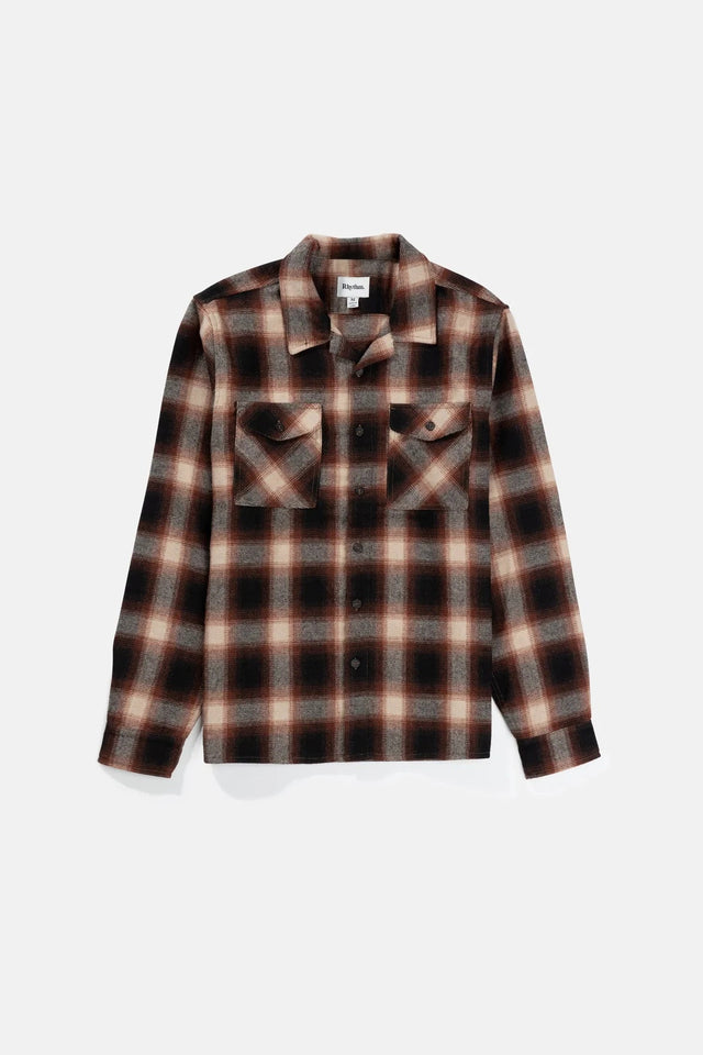 RHYTHM Plaid Flannel Rust Men's Long Sleeve Button Up Shirts Rhythm 