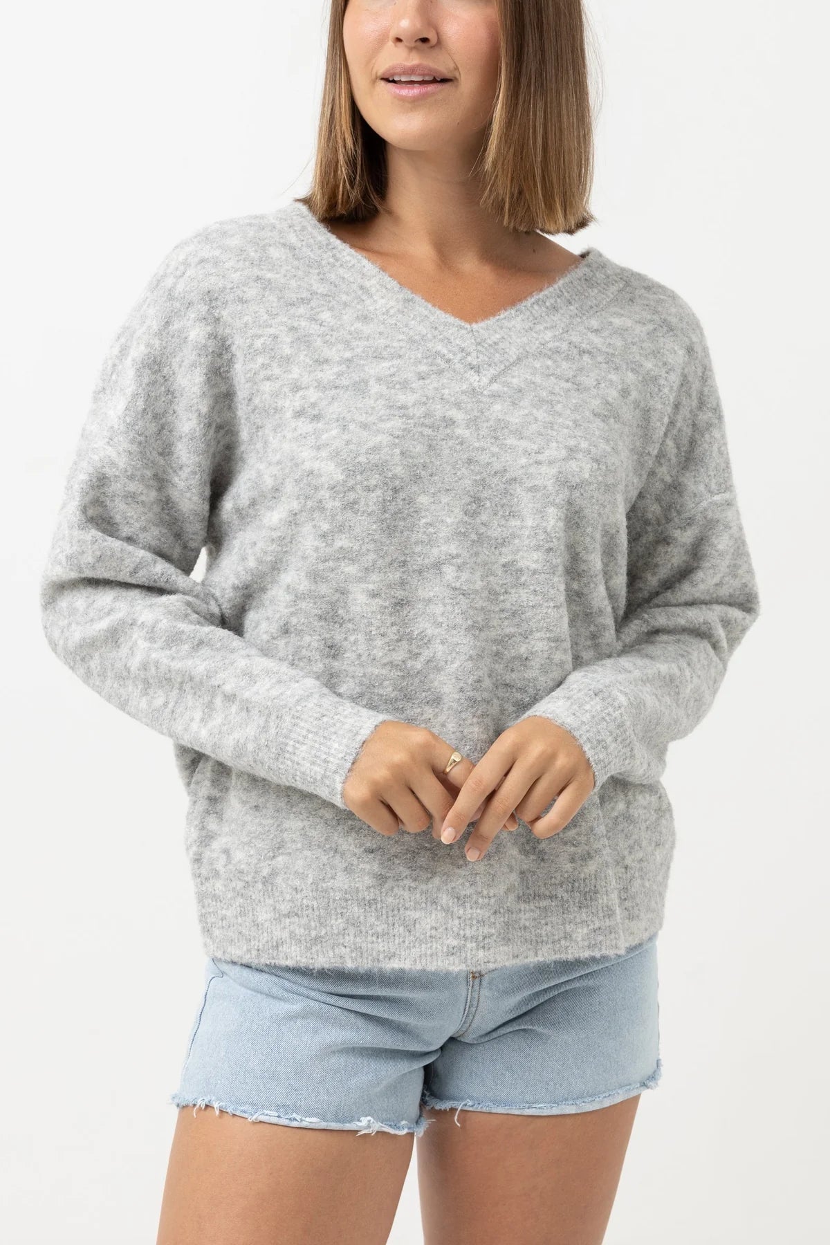 RHYTHM Women's Moonstsone Oversized V-Neck Sweater Castaway Grey Women's Sweaters Rhythm 