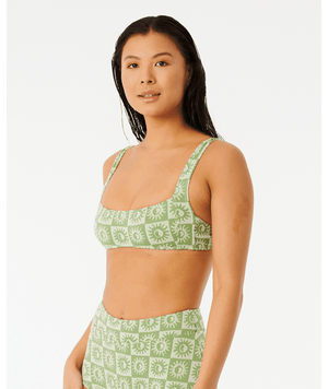 RIP CURL Women's Summer Check Jacquard Crop Bikini Top Green Women's Bikini Tops Rip Curl 