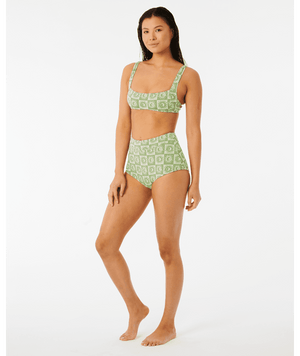 RIP CURL Women's Summer Check Jacquard Crop Bikini Top Green Women's Bikini Tops Rip Curl 