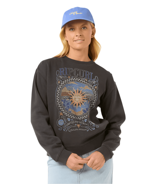 RIP CURL Women's Luna Relaxed Crew Washed Black Women's Crewnecks Rip Curl 