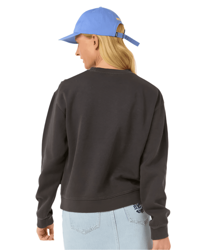 RIP CURL Women's Luna Relaxed Crew Washed Black Women's Crewnecks Rip Curl 