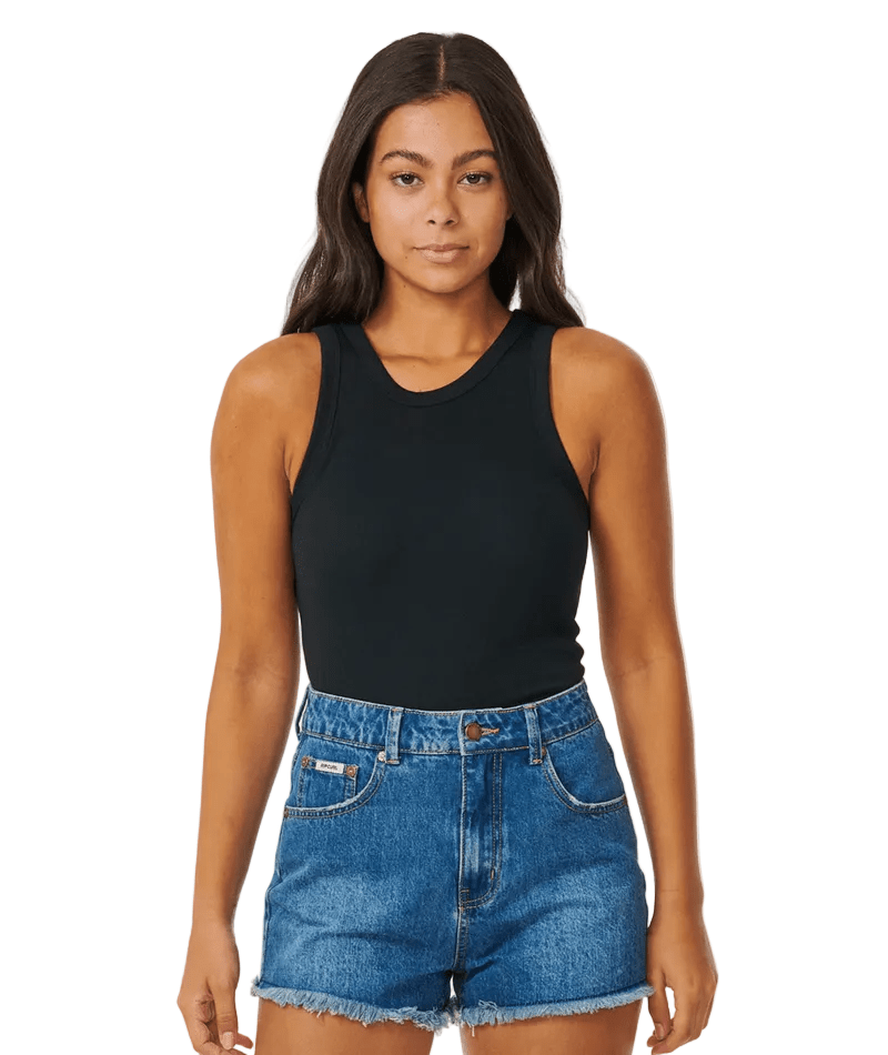 RIP CURL Women's Classic Ribbed Tank Top Black Women's Tank Tops and Halter Tops Rip Curl 