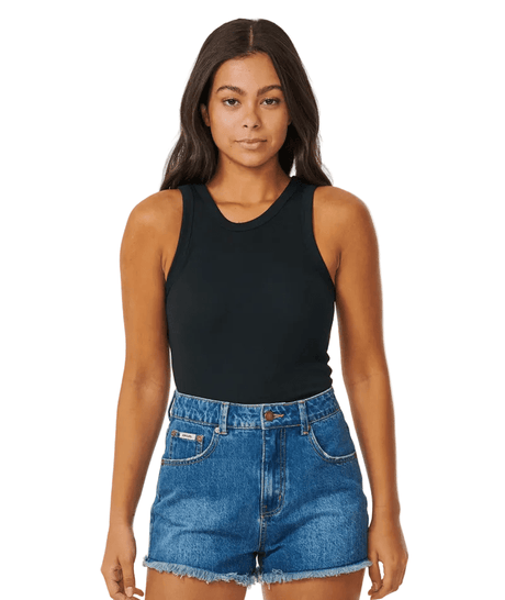 RIP CURL Women's Classic Ribbed Tank Top Black Women's Tank Tops and Halter Tops Rip Curl 