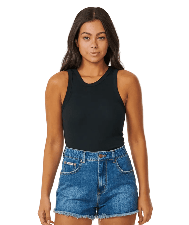 RIP CURL Women's Classic Ribbed Tank Top Black Women's Tank Tops and Halter Tops Rip Curl 