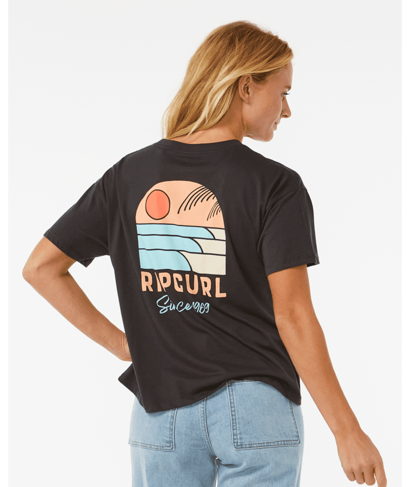 RIPCURL Women's Line Up Relaxed T-Shirt Washed Black Women's T-Shirts Rip Curl 