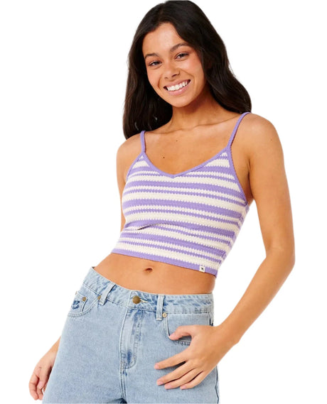 RIP CURL Women's Bobbi Stripe Cami Tank Top White/Purple Women's Tank Tops and Halter Tops Rip Curl 
