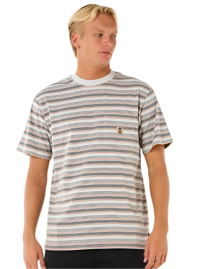 RIP CURL Search Stripe T-Shirt Iced Grey Men's Short Sleeve T-Shirts Rip Curl 