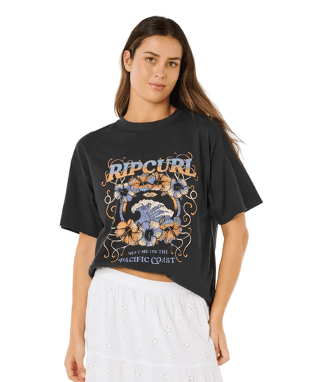 RIP CURL Women's Pacific Coast Heritage T-Shirt Washed Black Women's Short Sleeve T-Shirts Rip Curl 