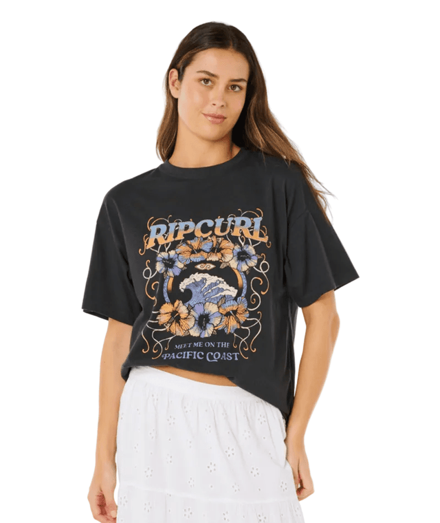 RIP CURL Women's Pacific Coast Heritage T-Shirt Washed Black Women's Short Sleeve T-Shirts Rip Curl 