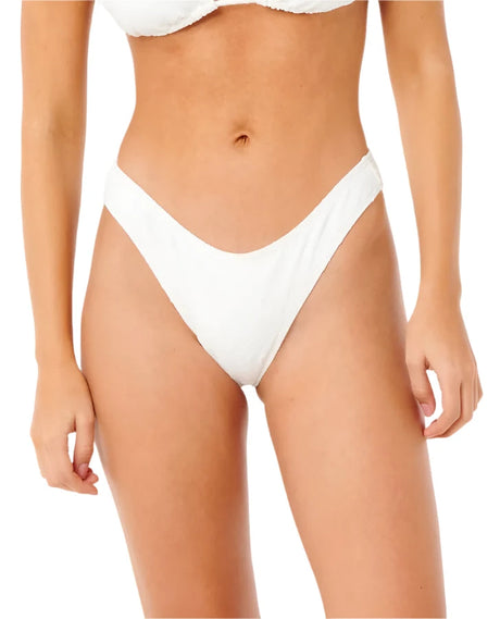 RIP CURL Women's Dusk Textured Hi-Leg Cheeky Bikini Bottom White Women's Bikini Bottoms Rip Curl 