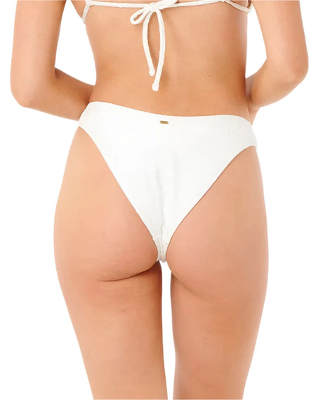 RIP CURL Women's Dusk Textured Hi-Leg Cheeky Bikini Bottom White Women's Bikini Bottoms Rip Curl 