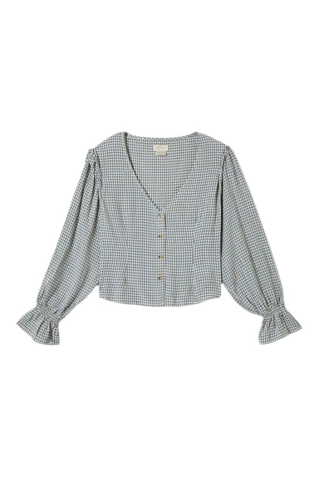 BRIXTON Women's The Meadow Blouse Azure Blue Gingham Women's Blouses Brixton 