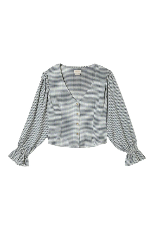 BRIXTON Women's The Meadow Blouse Azure Blue Gingham Women's Blouses Brixton 