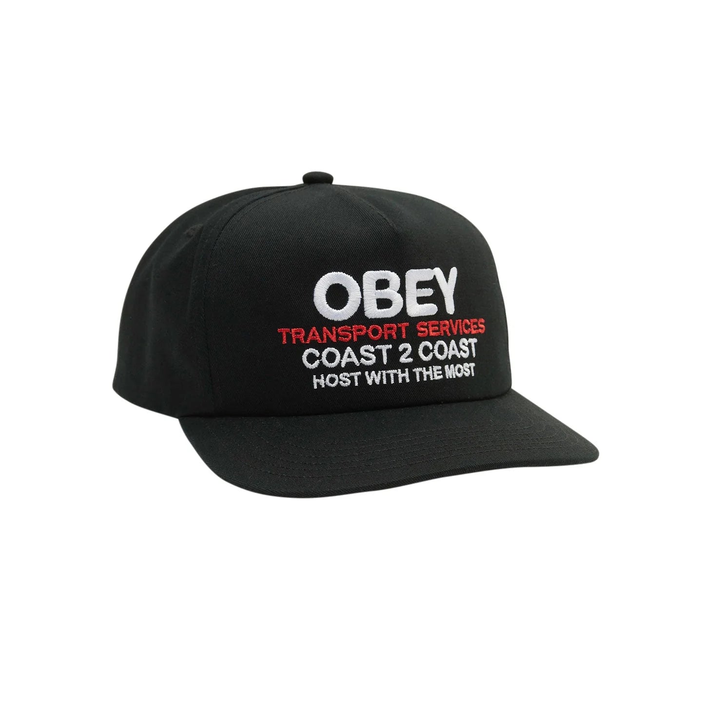 OBEY Transport 5 Panel Snapback Hat Black Men's Hats Obey 
