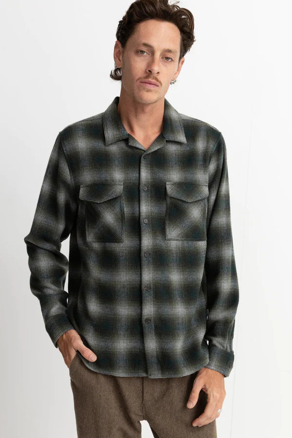RHYTHM Plaid Flannel Long Sleeve Button Up Shirt Pine Men's Long Sleeve Button Up Shirts Rhythm 