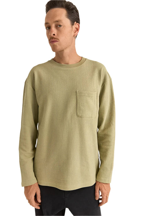 RHYTHM Vintage Waffle Long Sleeve T-Shirt Fatigue Men's Long Sleeve T-Shirts Rhythm 